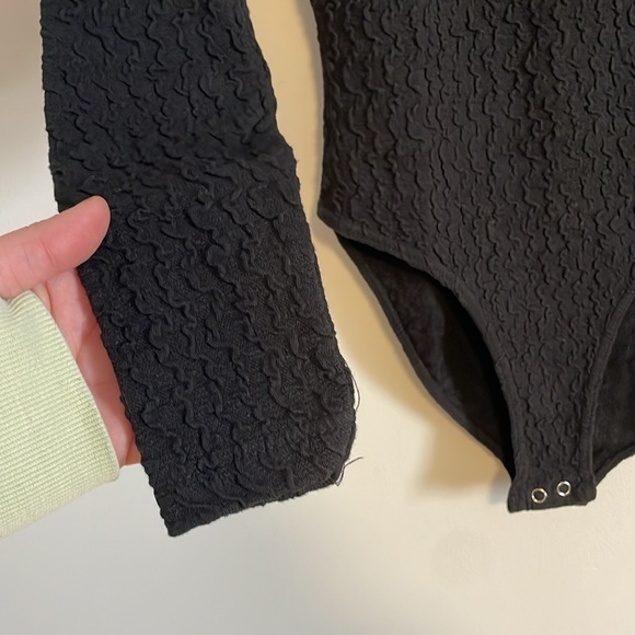 90s Long Sleeve Bodysuit Black Large Textured Swirl Alt Goth Minimal Stretch Y2K - Picture 5 of 15